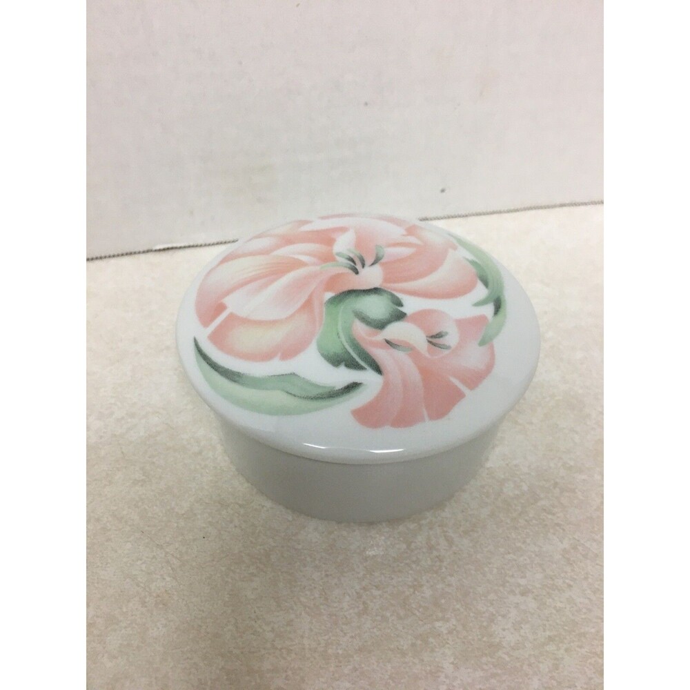 VTG Porcelain Trinket  Box  Anais Anais  Limoges France With Pink Green Flowers